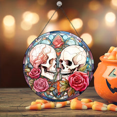 Halloween Acrylic Rose Couple Skull Window Decoration