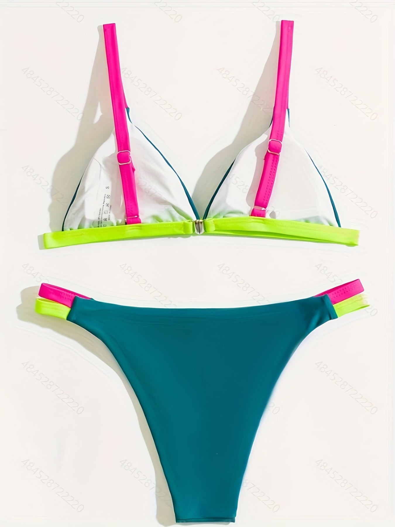 V Neck Backless Bikini Set Contrast Trim High Stretch Swimsuit Women