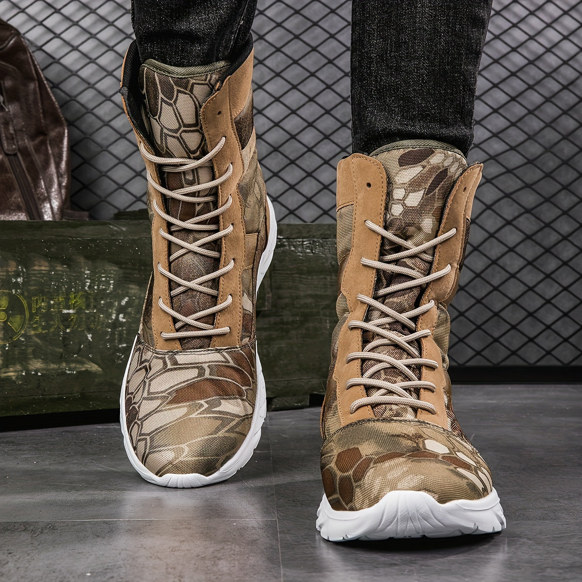 Camouflage Faux Leather Military Combat Boots