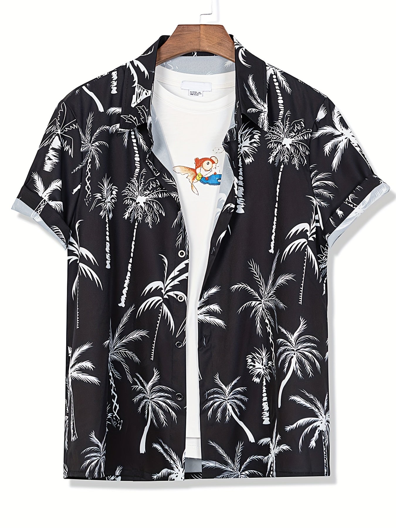 Cat & Coconut Tree Print Men's Short Sleeve Shirt