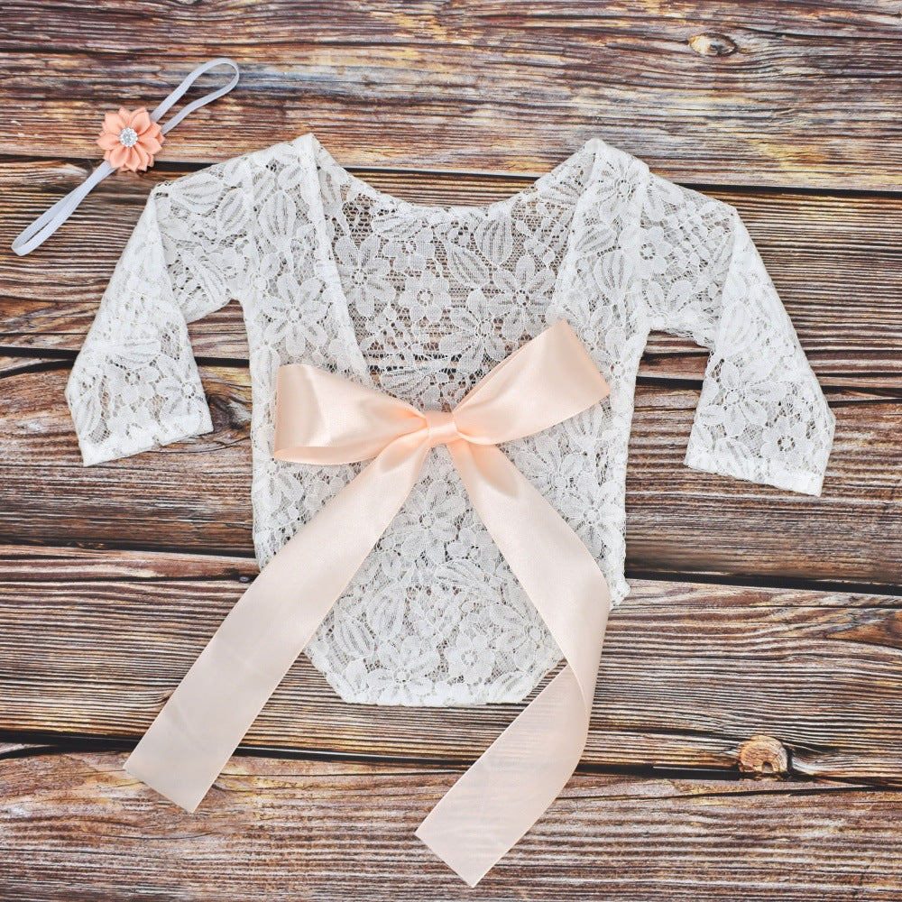 Newborn Clothes With Bowknot Lace Hairband