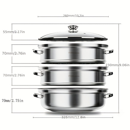 Stainless Steel 3 Tier Steamer Set Cookware Pot Sauce Pan with Lid
