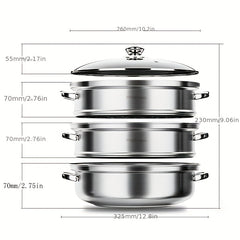 Stainless Steel 3 Tier Steamer Set Cookware Pot Sauce Pan with Lid
