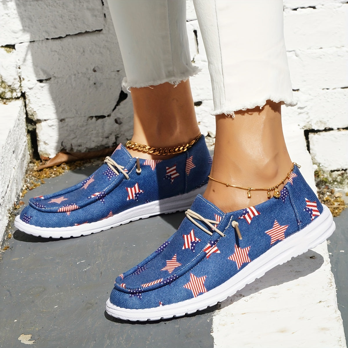 Women's Star Pattern Canvas Shoes Casual Lace Up Outdoor Shoes