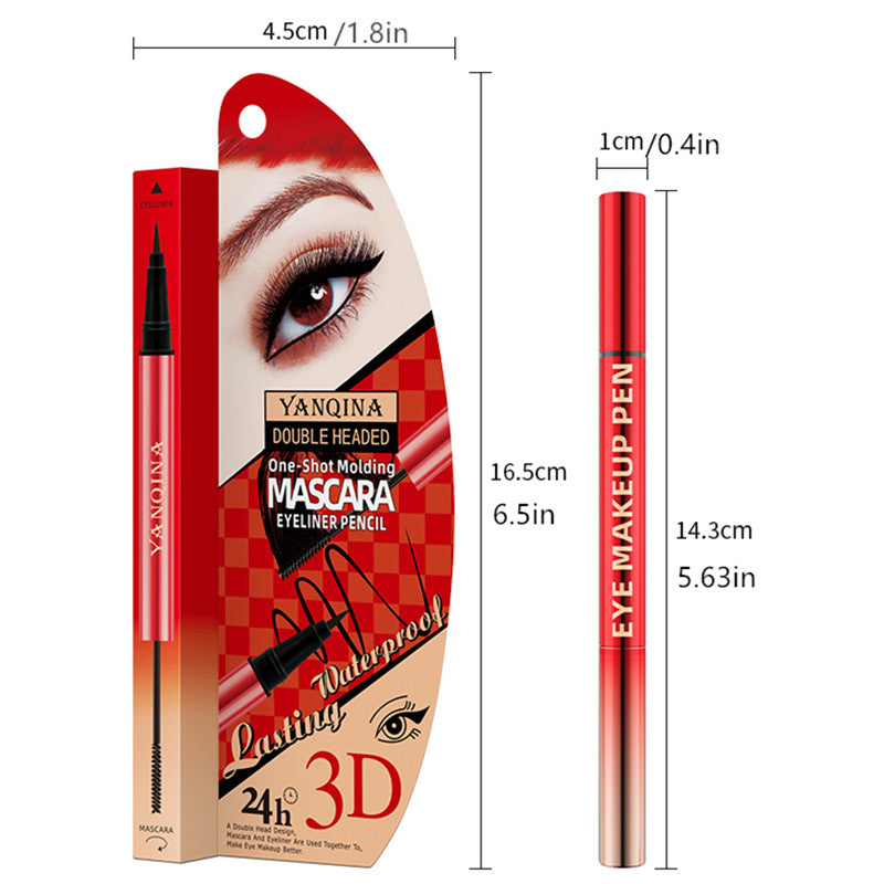 2-in-1 Waterproof Eyeliner Mascara Pen with 4D Silk Fiber Curling Mascara