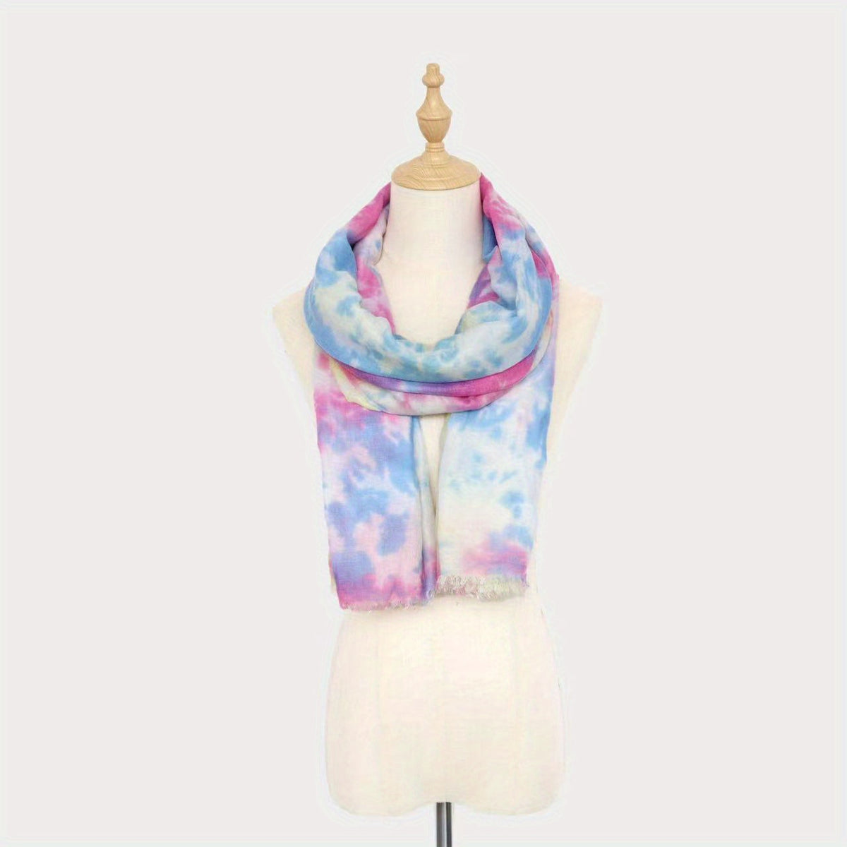 Rainbow Tie Dye Print Scarf Frayed Edge Shawl Casual Breathable