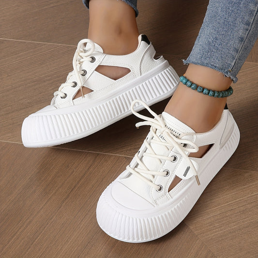 Women's Cutout Platform Sneakers Lace Up Low Top Shoes