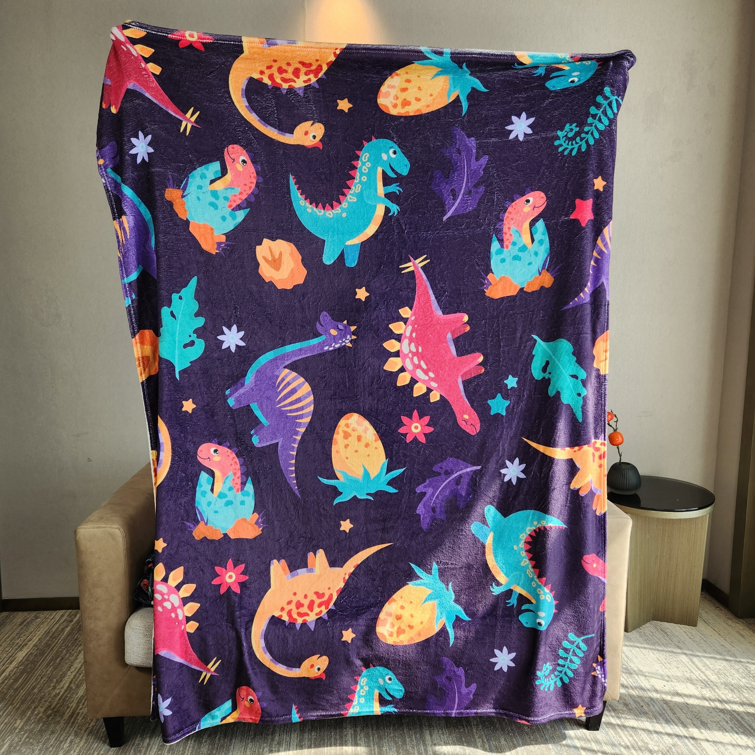 Cartoon Dinosaur Flannel Blanket for Travel Camping Office Sofa Nap