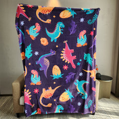 Cartoon Dinosaur Flannel Blanket for Travel Camping Office Sofa Nap