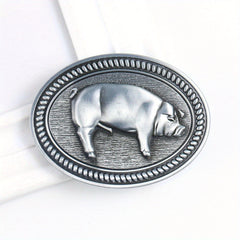 Wild Boar Oval Belt Buckle Vintage Metal Clasp Zodiac Animal Jeans Accessory