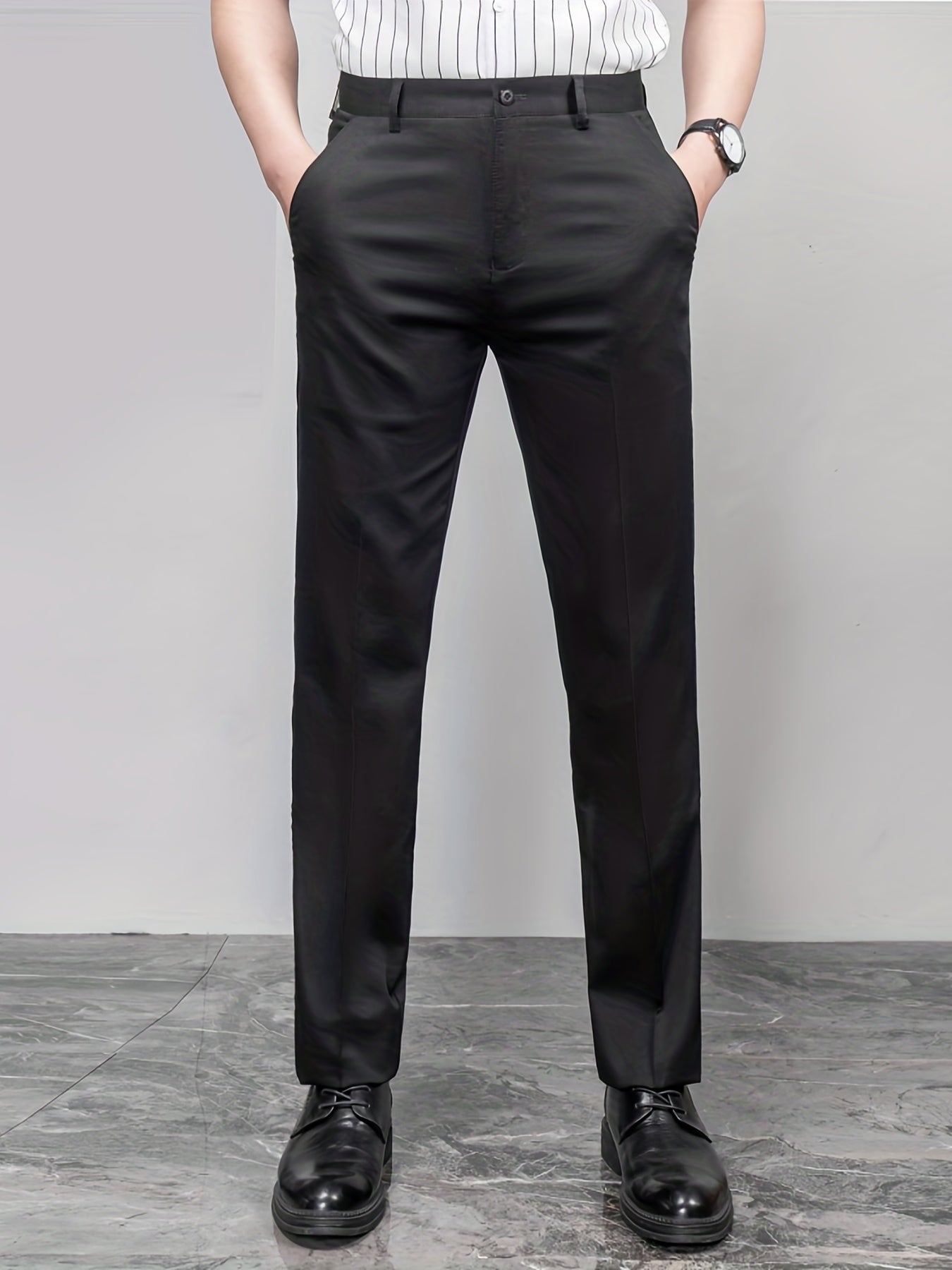 Men's Straight Leg Trousers Relax Fit Pants for Business Formal Summer
