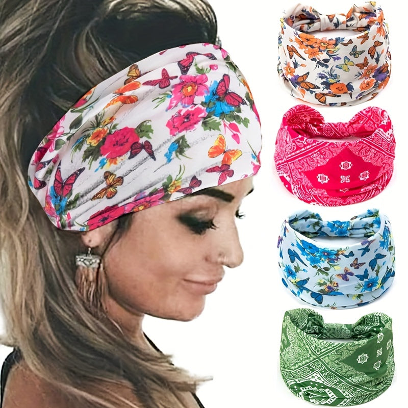 Butterfly Paisley Pattern Headband Widened Knotted Headband