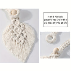 Bohemian Curtain Straps with Tassels & Leaf Shape Wooden Bead Tieback