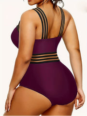 Plus Mesh Insert Halter One Piece Swimsuit