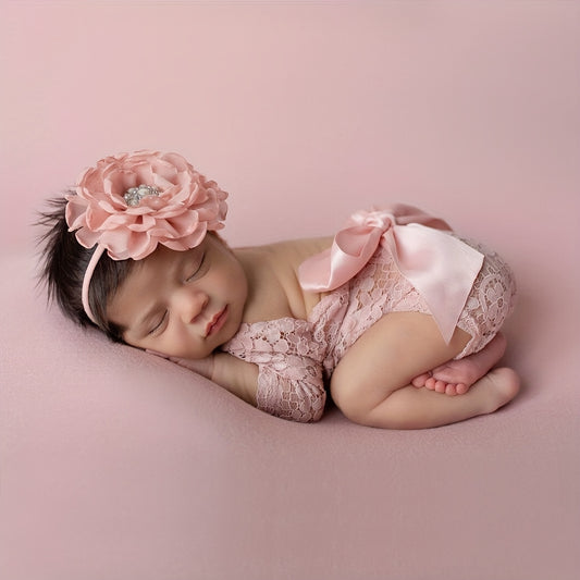 Infant Flower Headband Romper & Triangle Top Set