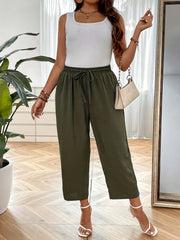  Casual Pants Women's Solid Wide Leg Crop Trousers