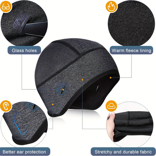 Winter Cycling Gloves & Skull Hat Helmet Liner Set