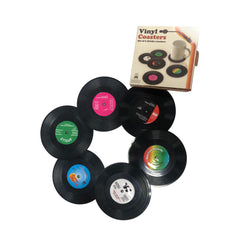 6pcs Vinyl Record Coasters Absorbent Retro Style Home Decor