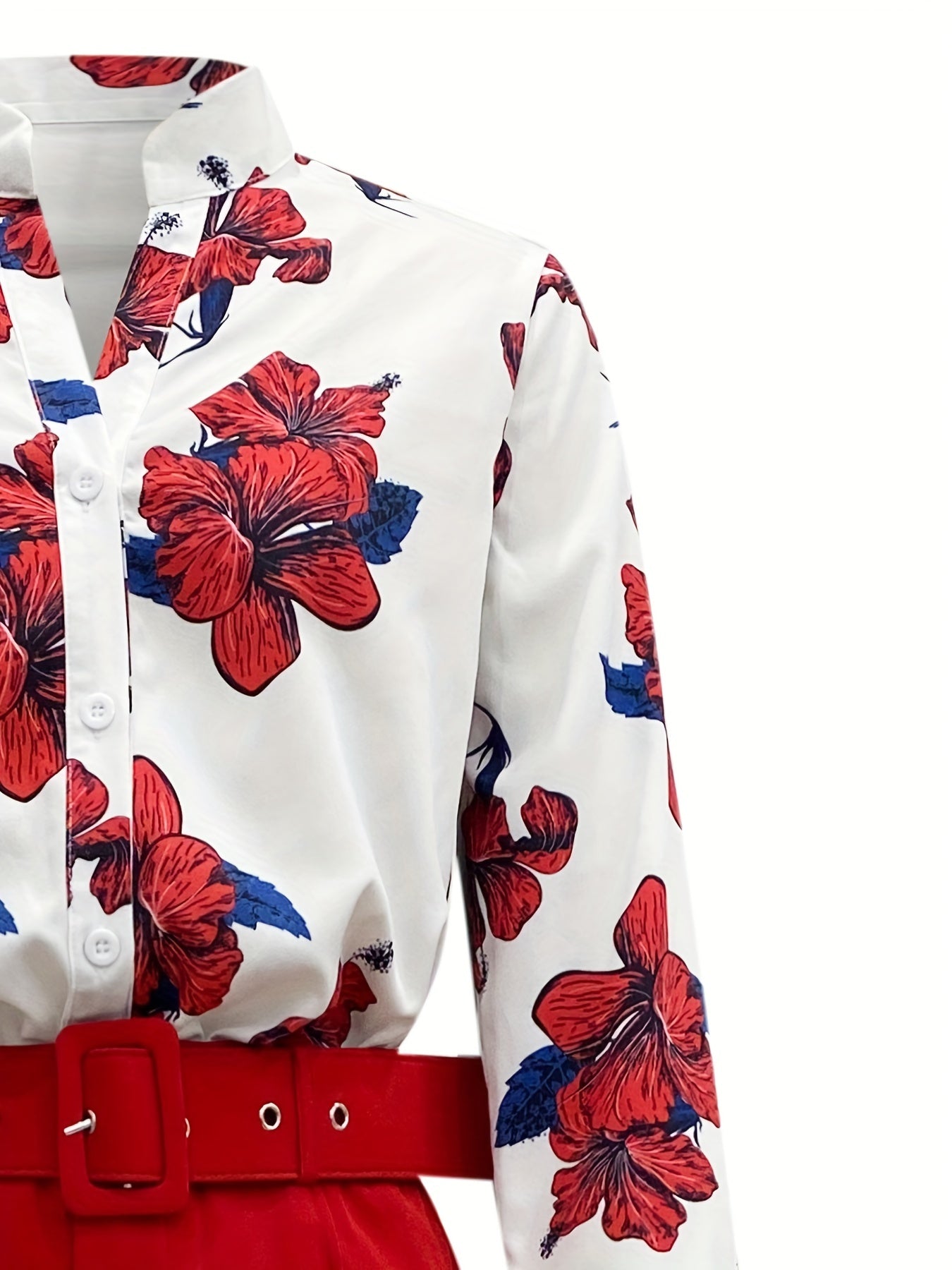 Floral Print Blouse & Wide Leg Pants Set Women's Casual Comfy Outfit