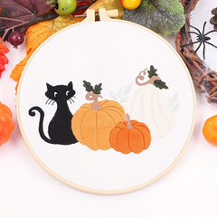Halloween Embroidery DIY Material Kit - Cat Ghost Bat Witch Pumpkin