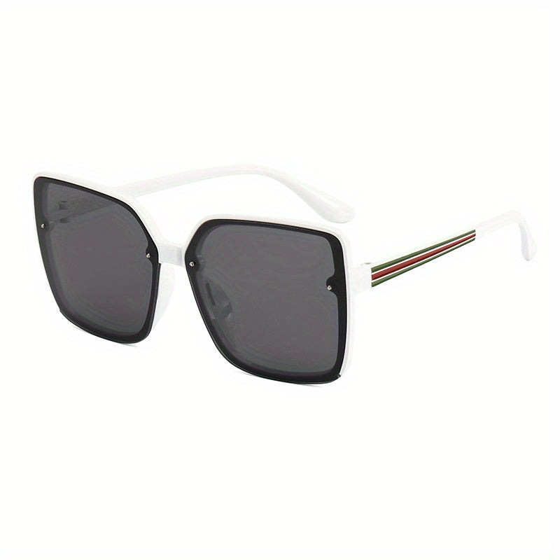 Oversized Square Sunglasses Rivet Decor Striped Temple Glasses UV400