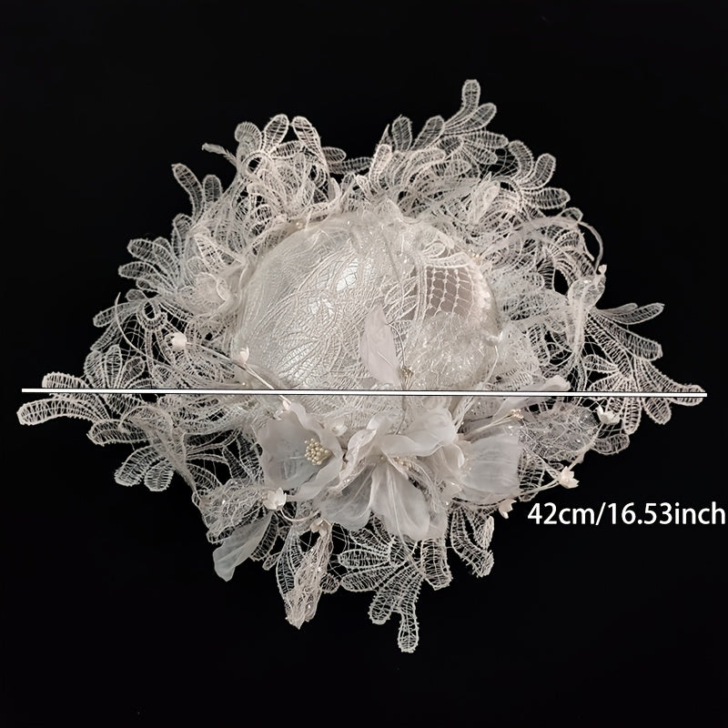 Vintage Bride Floral Hat with Lace Detail Mesh Fabric