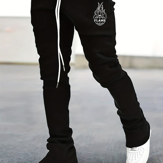 Men's Globe Pattern Flared Trousers Hip Hop Style Joggers