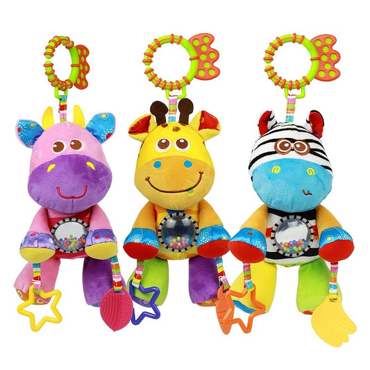 Baby Stroller Hanging Animal Plush Toy with Rattle and Teether