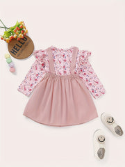 Girls Floral Print Top & Suspender Short Skirt Set