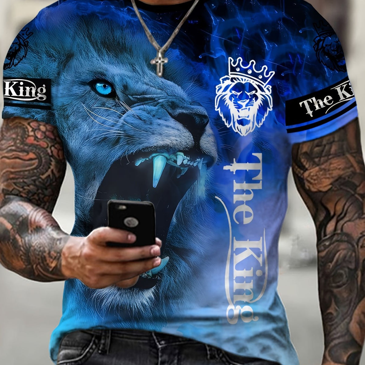 Lion 3D Pattern Print Men's Short Sleeve Tee