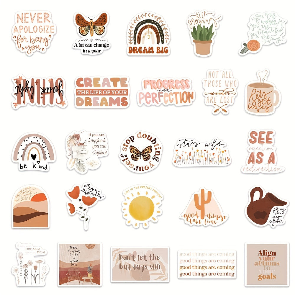 50pcs Bohemian Motivational Stickers for Notebooks Water Bottles & More