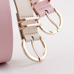 Pink Metal Buckle PU Leather Belt Women Casual Jeans Dress Accessories