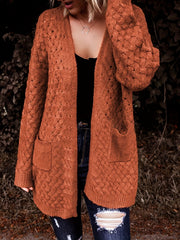  Solid Long Sleeve Open Front Cardigan