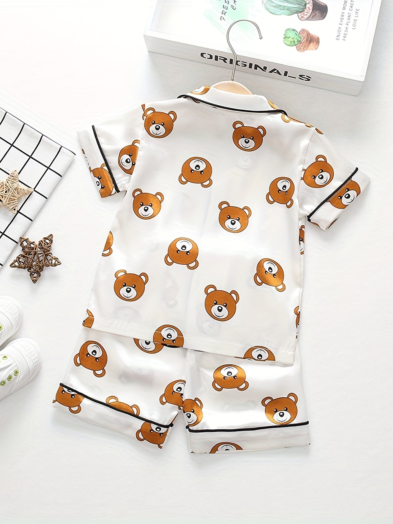 Boys Teen Bear Graphic Shirt & Shorts Set for Summer