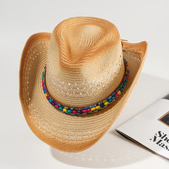 Vintage Style Distressed Cowboy Hat with Crochet Brim