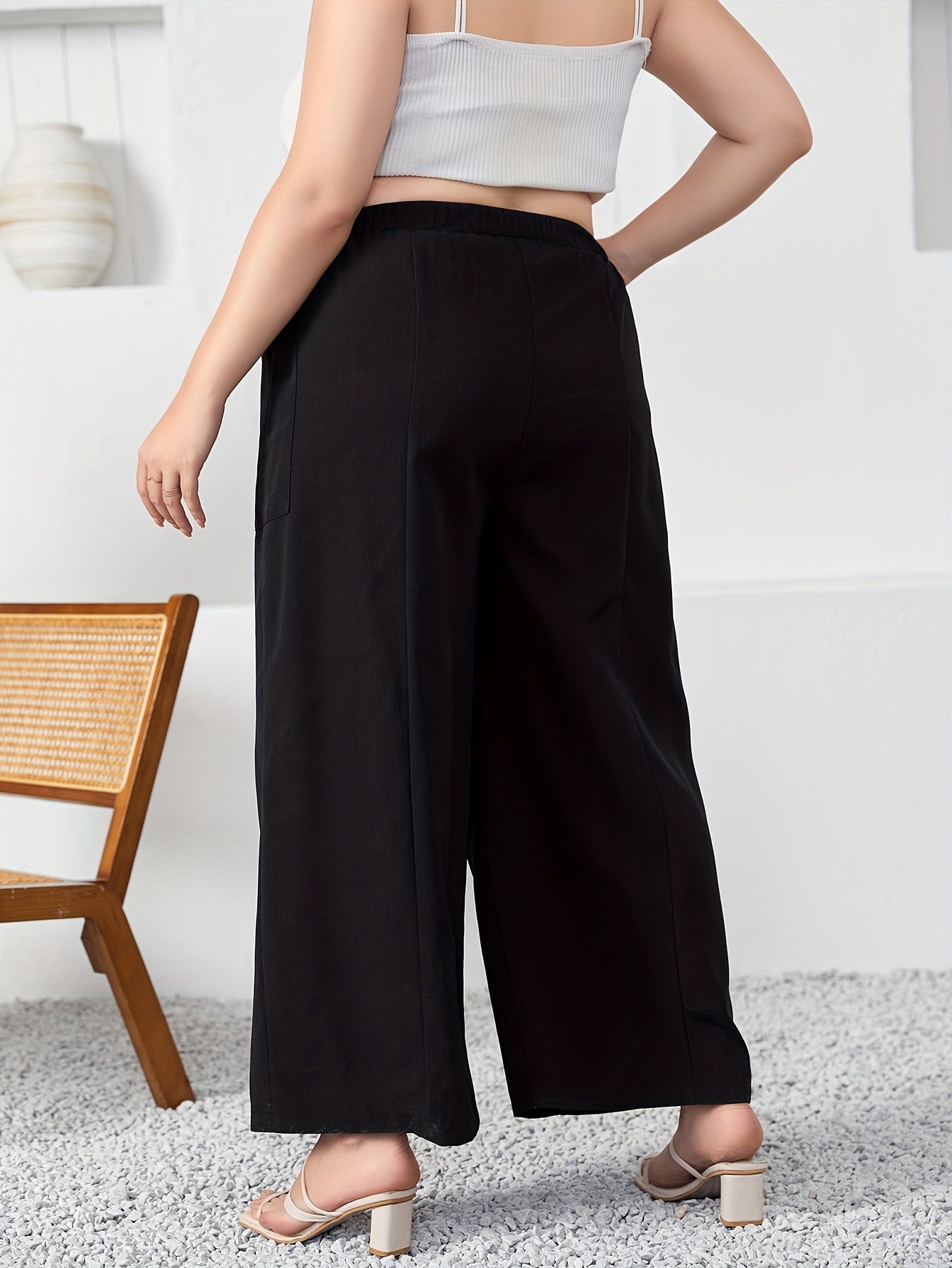  Solid Wide Leg Trousers w/ Pockets