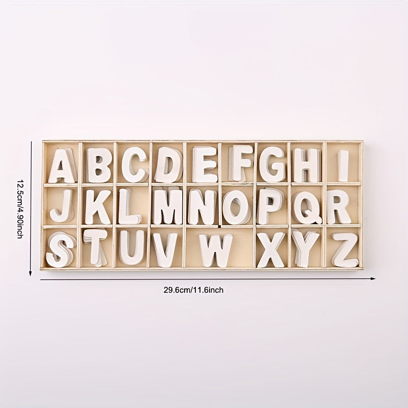 130pc Wooden Craft Letters w/ Storage Tray Natural Blank Unfinished Alphabet