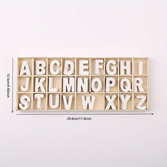 130pc Wooden Craft Letters w/ Storage Tray Natural Blank Unfinished Alphabet