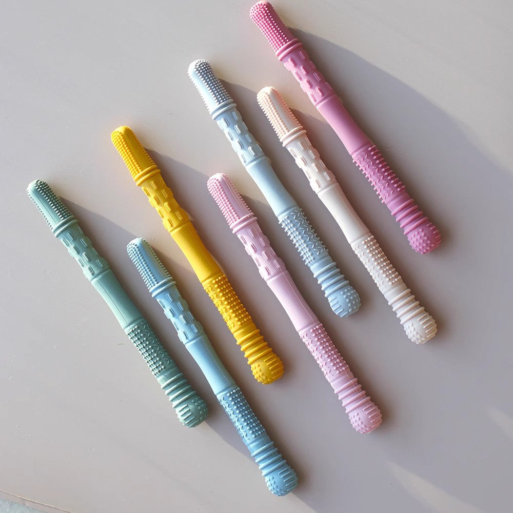 4 Pack Hollow Teether Tube Chew Straws Silicone Teething Toys Mint Green
