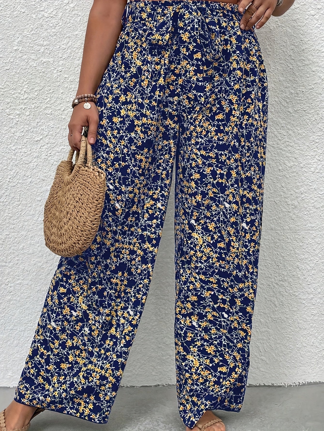  Boho Pants: Ditsy Floral Print High Rise Wide Leg Trousers With Belt