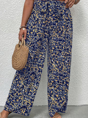  Boho Pants: Ditsy Floral Print High Rise Wide Leg Trousers With Belt
