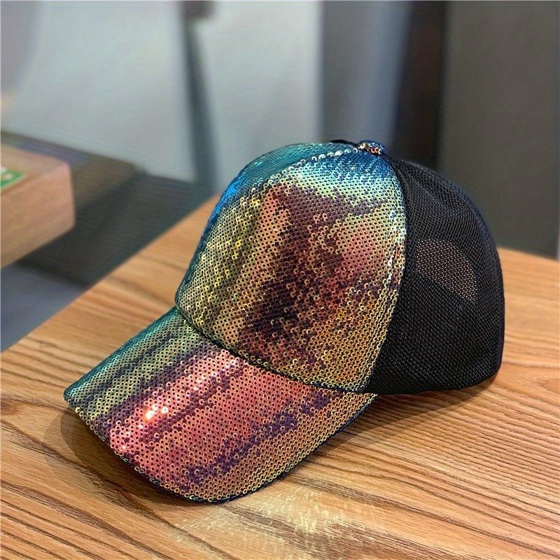 Colorful Sequin Baseball Cap Mesh Trucker Hat Hip Hop Sunscreen Sports Hat
