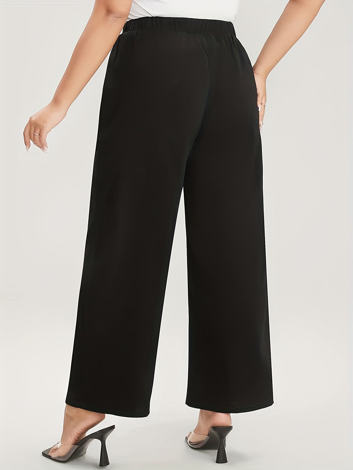  Casual Pants Women's Plus Plain Button Decor Elastic Straight Leg Pant
