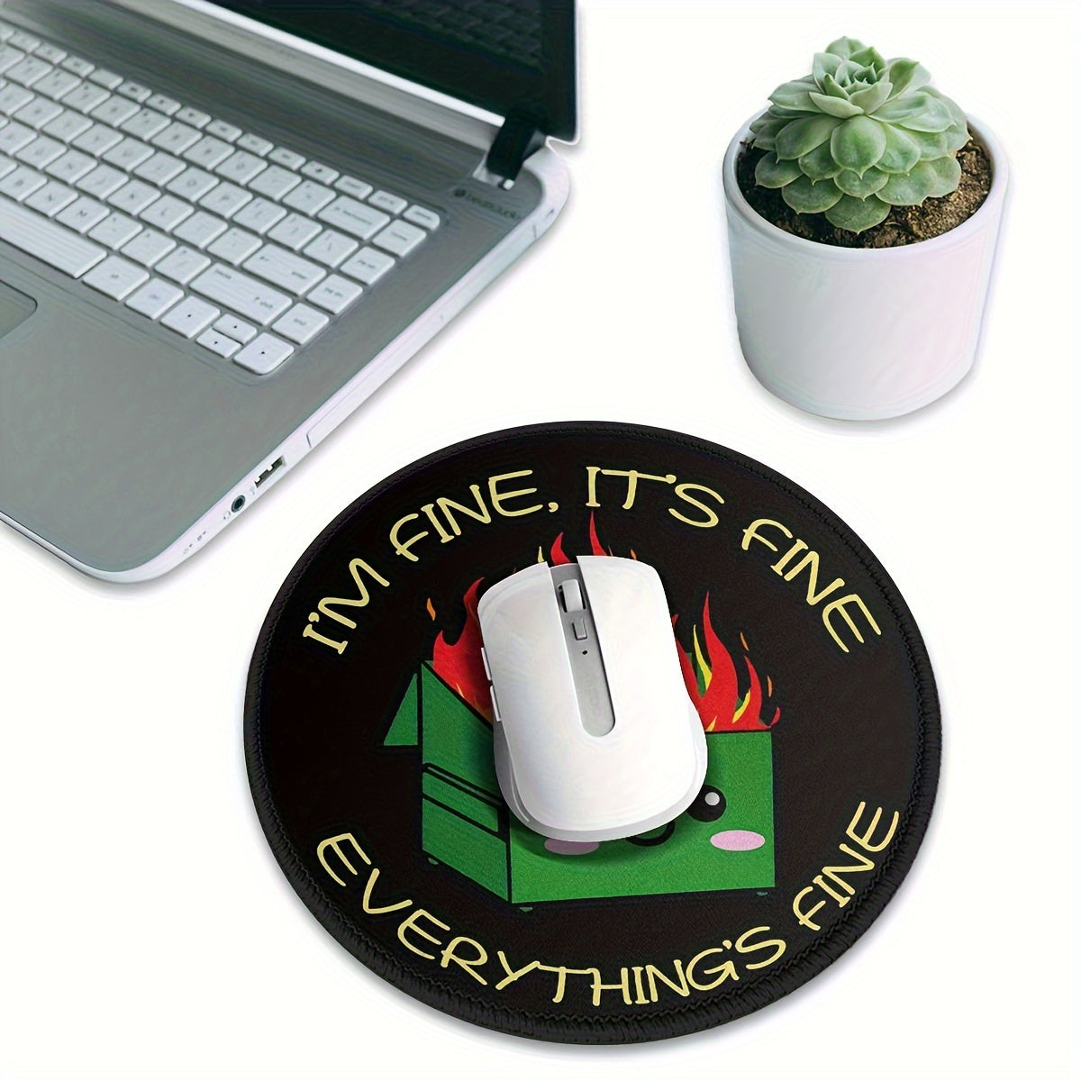 Dumpster on Fire Mouse Pad Round Mouse Mat Non Slip Rubber Base for Gaming Desk