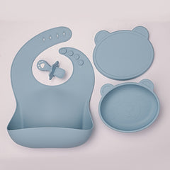 Baby Silicone Bib Spoon Suction Bowl Self feeding Set