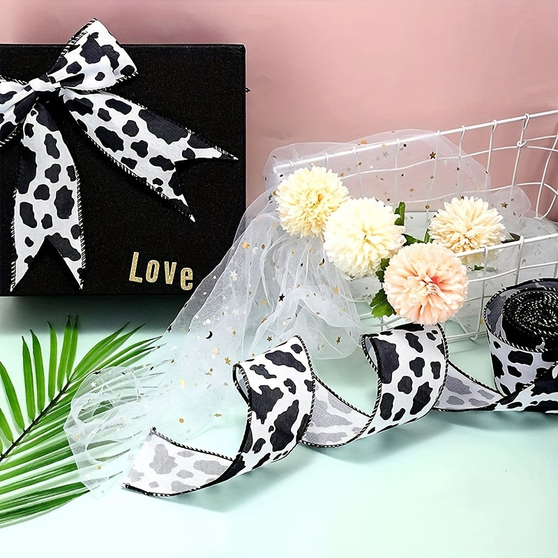 Cow Print Wired Edge Ribbon Cow Spot Pattern Ornaments Fabric Ribbons