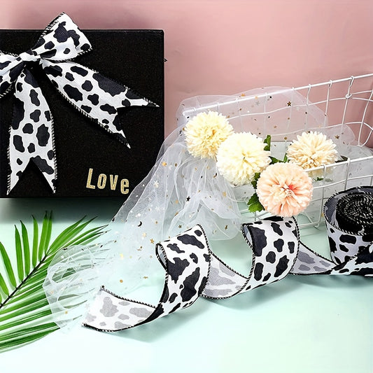 Cow Print Wired Edge Ribbon Cow Spot Pattern Ornaments Fabric Ribbons