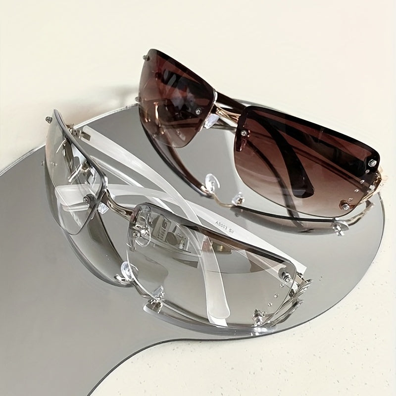 Y2K Rimless Sunglasses Cyberpunk UV400 Sun Shades Wrap Around