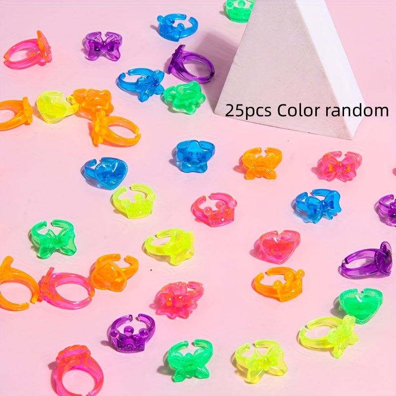 25pcs Transparent Ring Jewelry Cartoon Gift Small Toy Holiday Party Random
