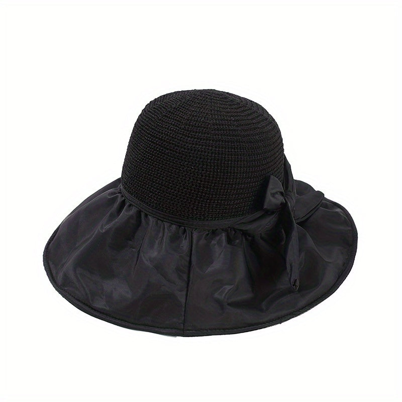 Straw Sun Hat Summer Solid Bowknot Beach Hat Women Breathable Sports Sun Hats